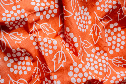 Bagru Handloom Mul Mul Cotton Saree – Orange Block Print