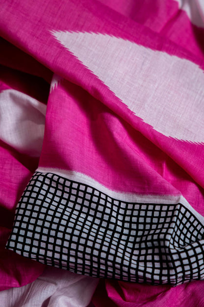 Bagru Handloom Mul Mul Cotton Saree – Pink Block Print