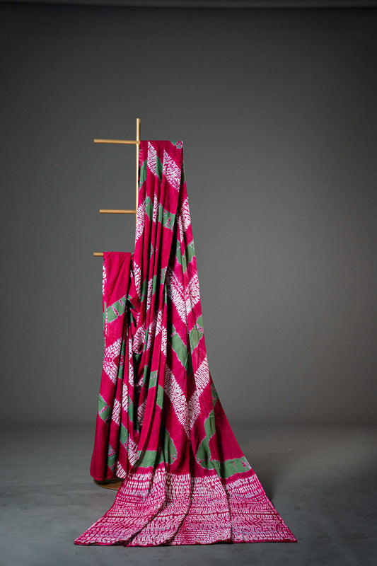 Bagru Handloom Mul Mul Cotton Saree – Pink & Grey Block Print
