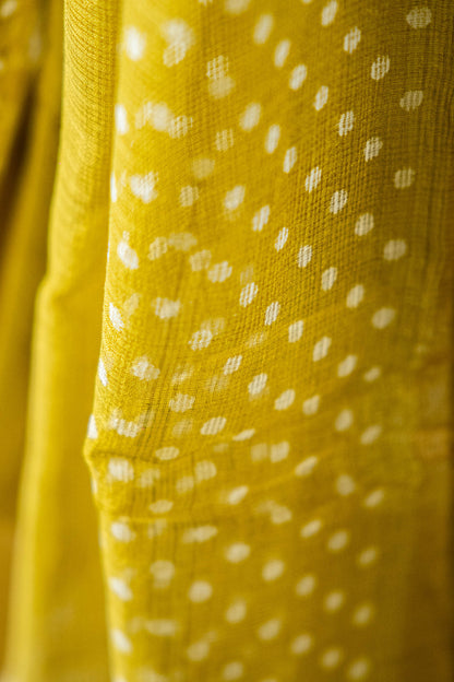 Bagru Kota Doria Handloom Saree – Olive Green Block Print, Pure Cotton