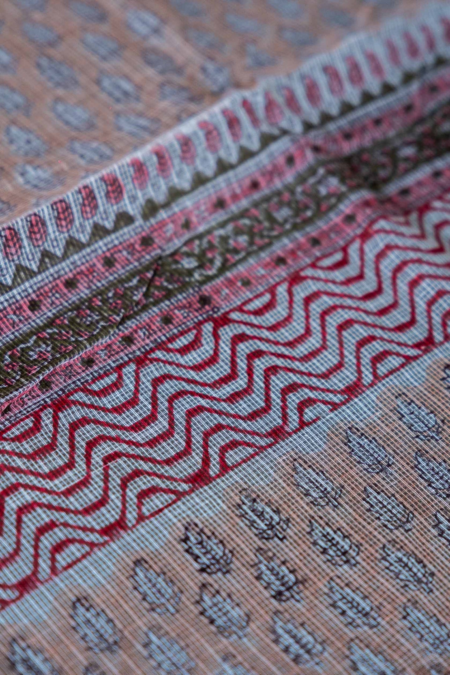 Kota Doria Handloom Saree – Light Pink Block Printed Bagru Cotton