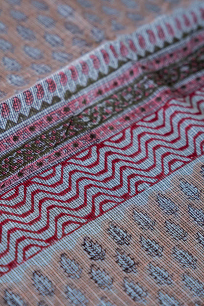 Kota Doria Handloom Saree – Light Pink Block Printed Bagru Cotton