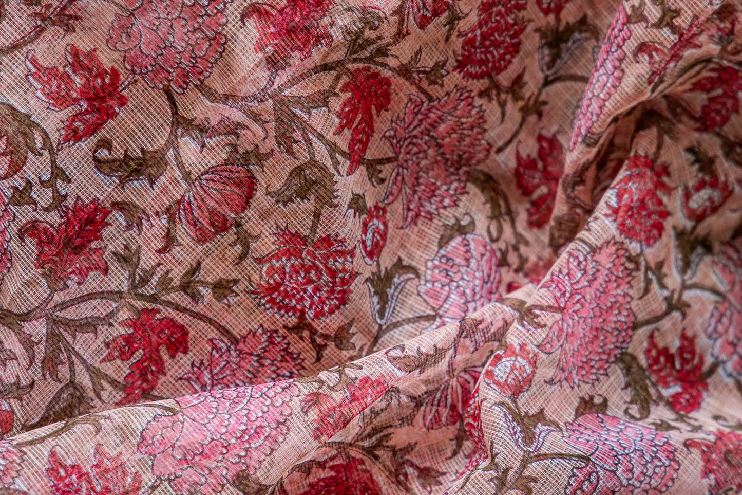 Kota Doria Handloom Saree – Light Pink Block Printed Bagru Cotton
