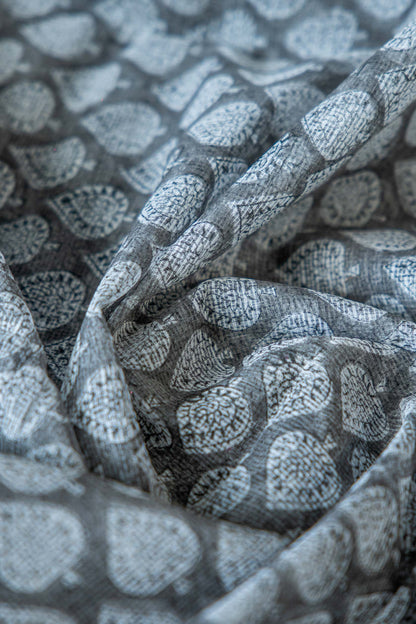 Black Kota Doria Saree – White Hand Block Print