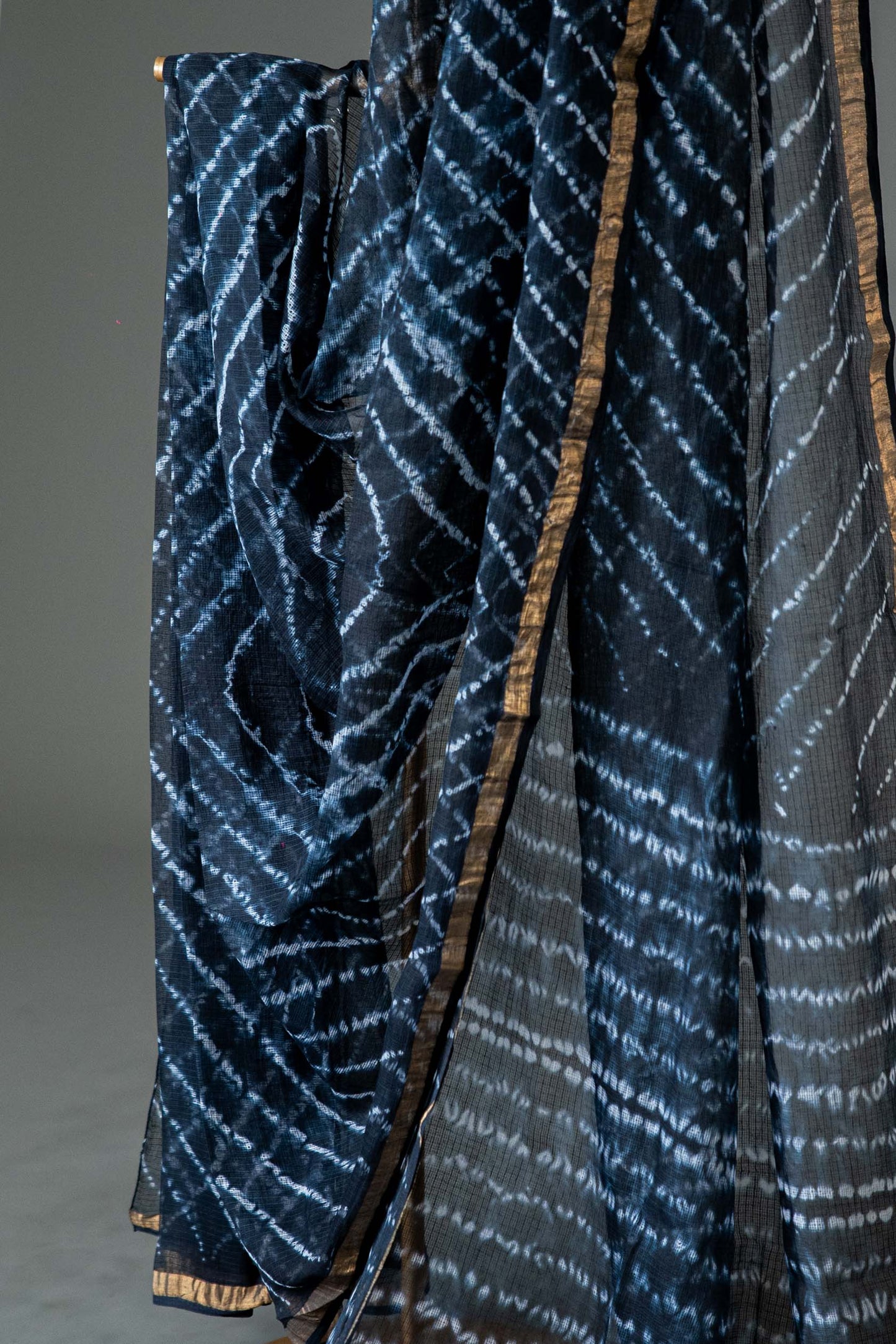 Kota Doria Handloom Saree – Black Block Print, Bagru Cotton with Blouse
