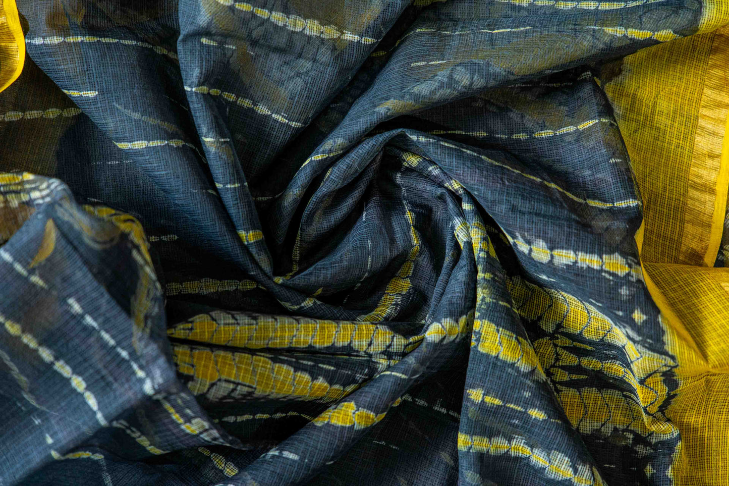 Kota Doria Saree – Black Hand Block Print, Bagru Cotton Handloom
