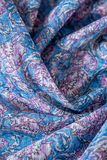 Bagru Kota Doria Saree – Bluish Purple Handloom Cotton Block Printed
