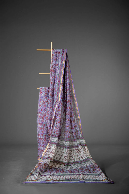 Bagru Kota Doria Handloom Saree – Onion Pink Block Print, Cotton with Blouse