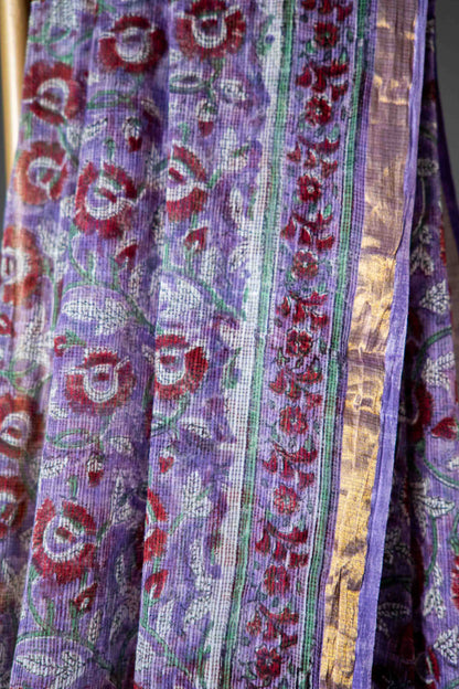Bagru Kota Doria Handloom Saree – Onion Pink Block Print, Cotton with Blouse