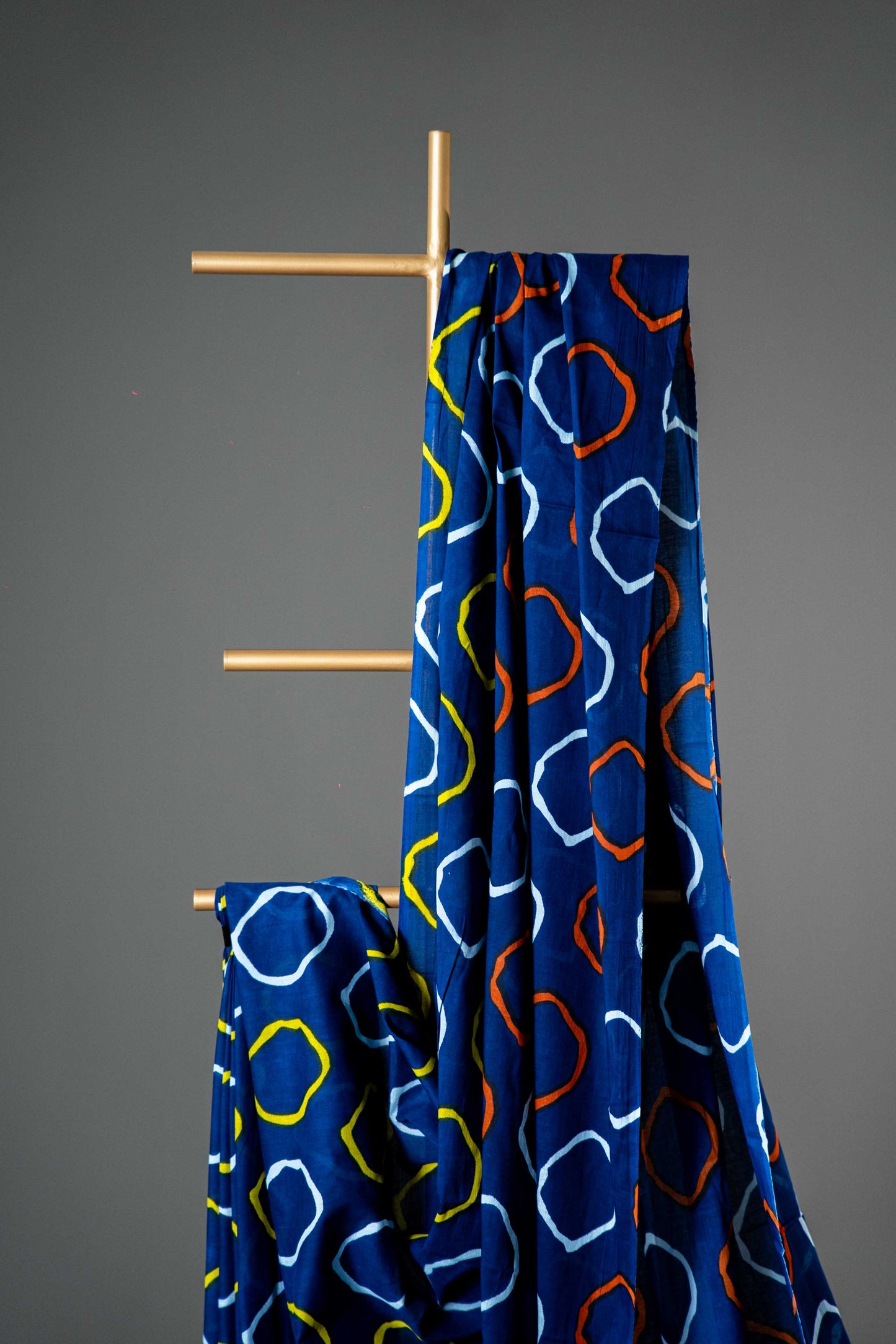 Bagru Handloom Mul Mul Cotton Saree – Navy Blue Block Print