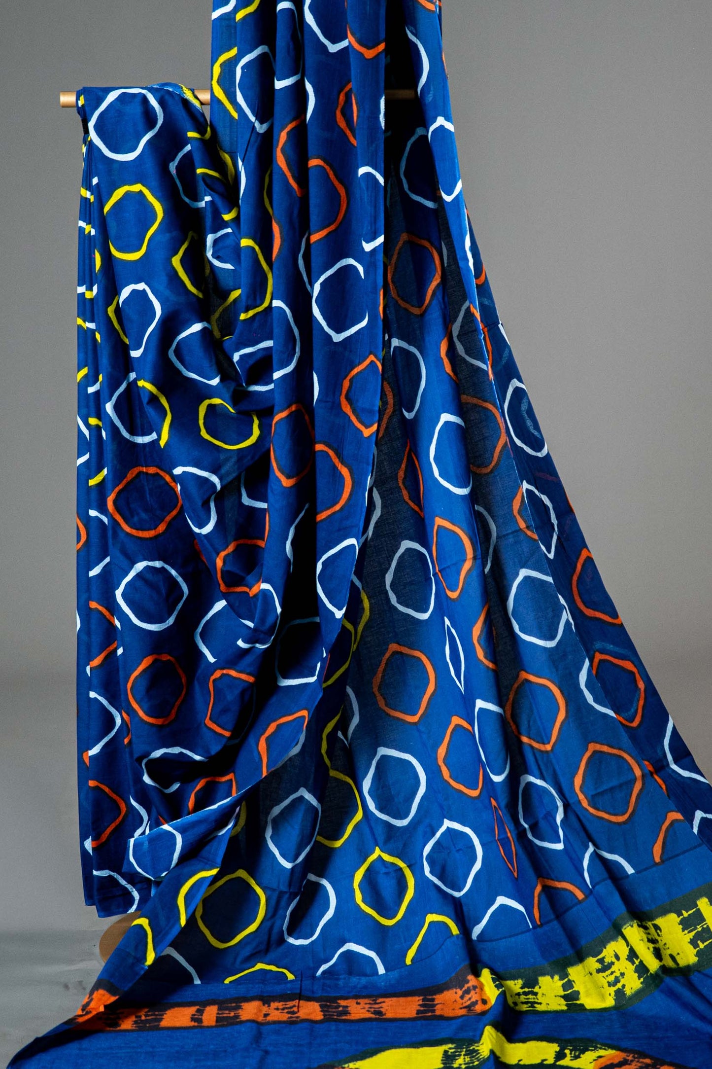 Bagru Handloom Mul Mul Cotton Saree – Navy Blue Block Print