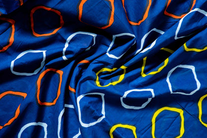 Bagru Handloom Mul Mul Cotton Saree – Navy Blue Block Print