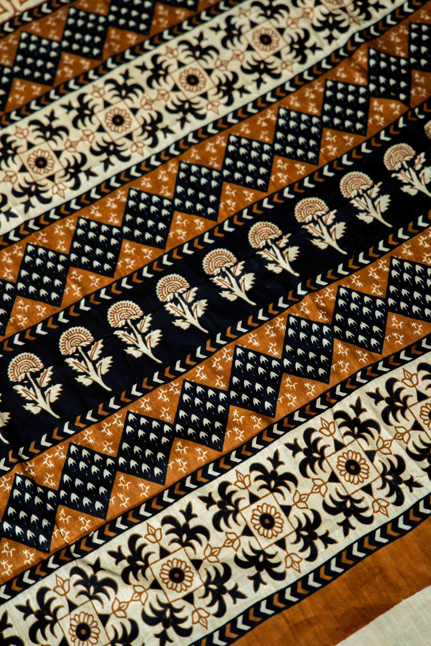 Bagru Handloom Mul Mul Cotton Saree – Brown Block Print