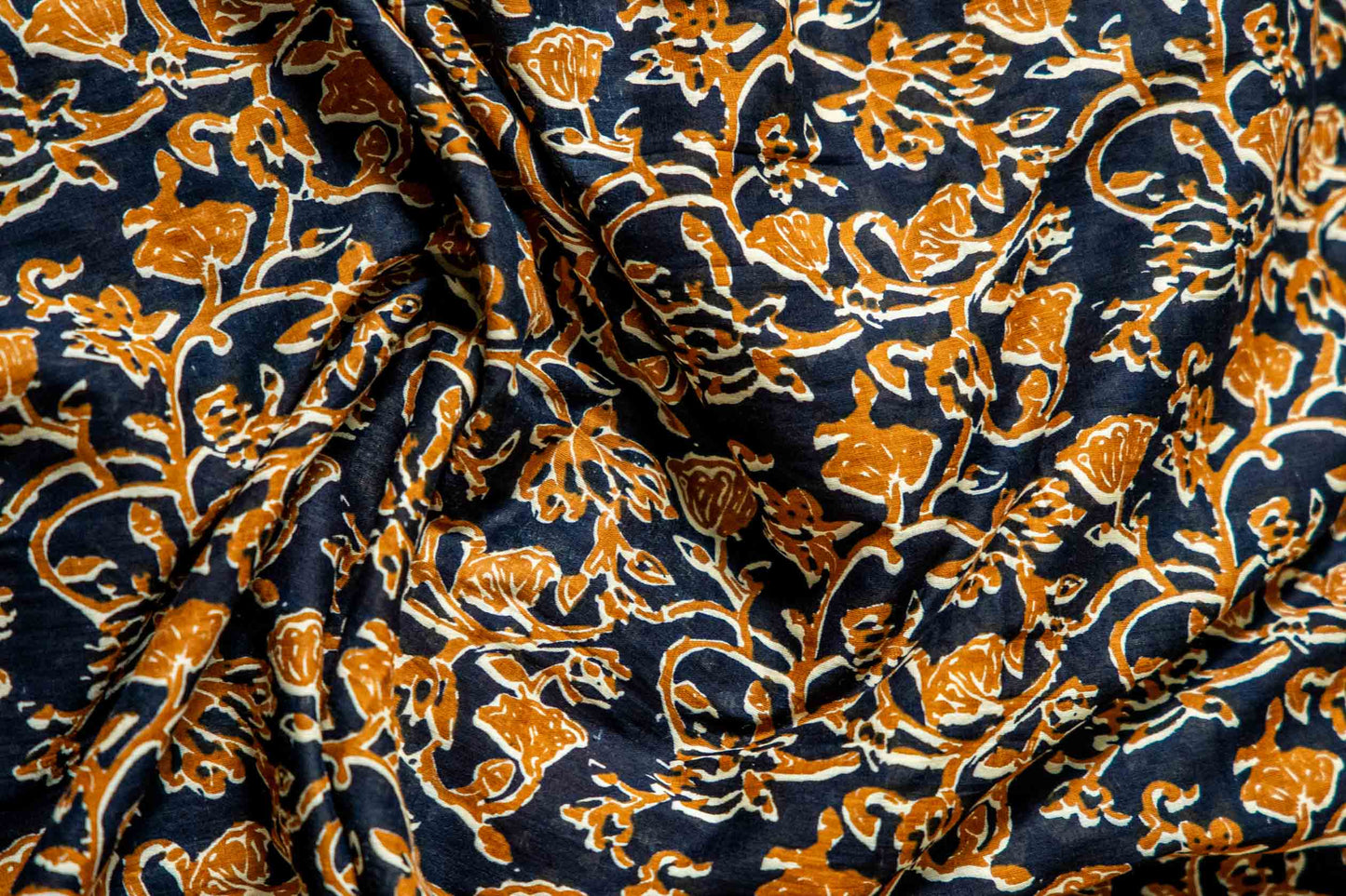 Bagru Handloom Mul Mul Cotton Saree – Brown Block Print