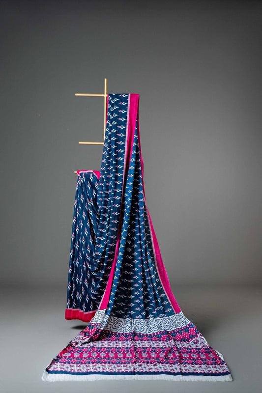Bagru Handloom Mul Mul Cotton Saree – Black Block Print