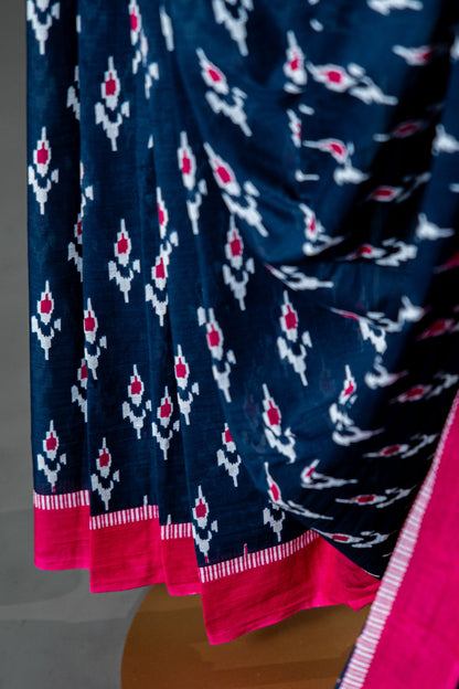 Bagru Handloom Mul Mul Cotton Saree – Black Block Print
