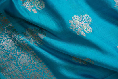 Light Feroza Banarsi Cotton Silk Saree – Big Rose Motif with Border
