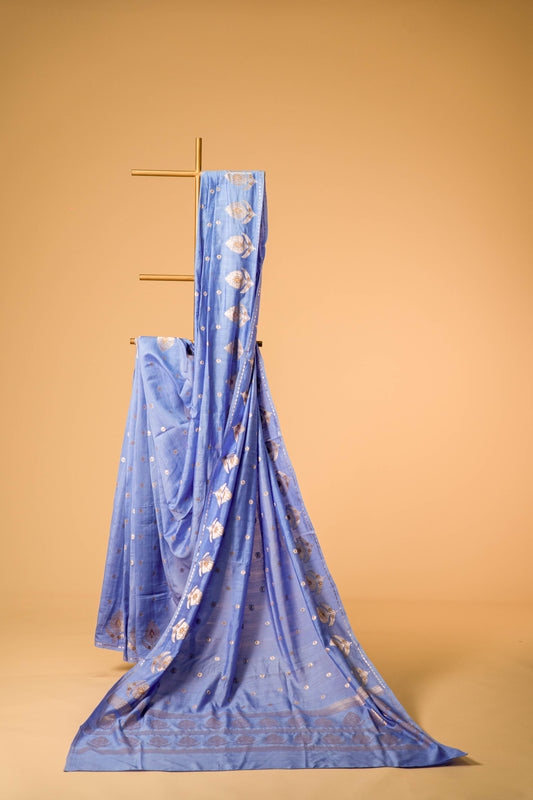 Lavender Banarsi Cotton Silk Saree – Small Motif with Border