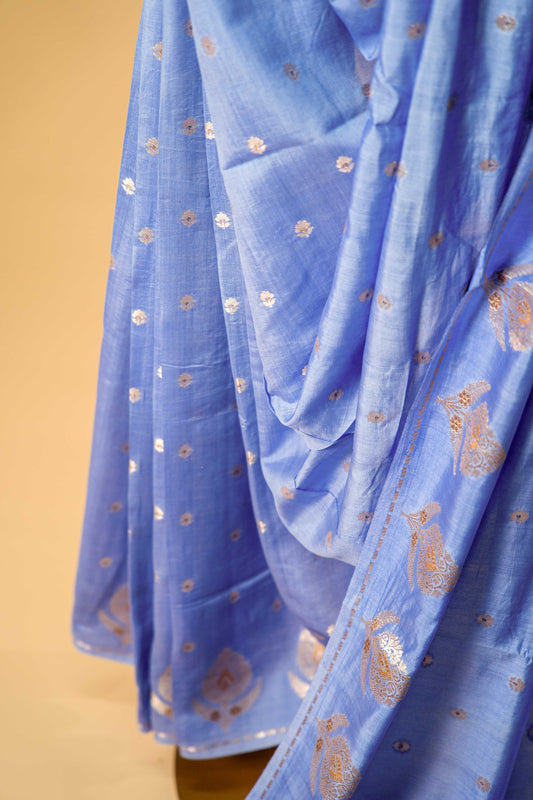 Lavender banarasi Cotton Silk Saree – Small Motif with Border - Atulyakarigari