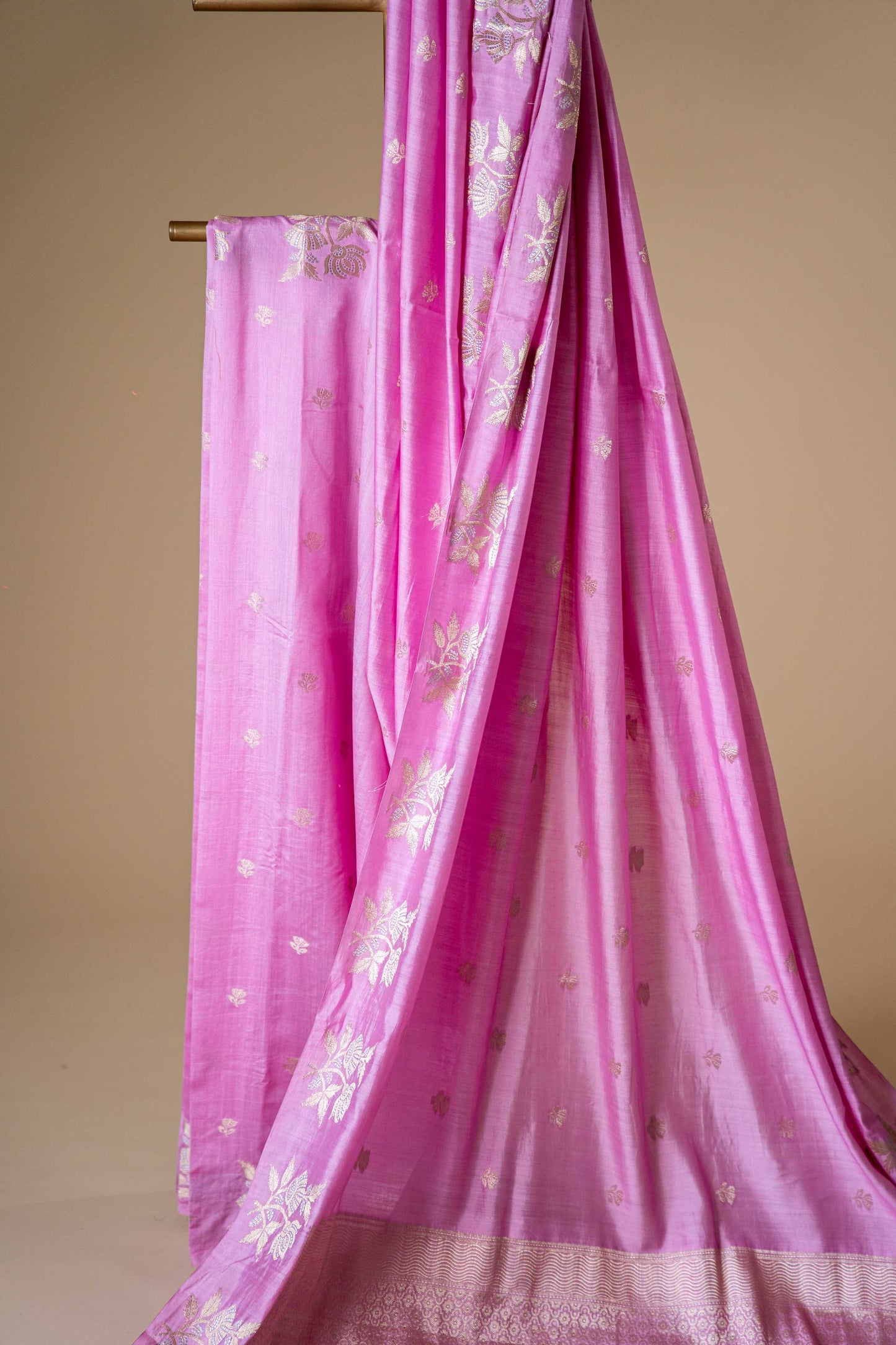 Light Pink Banarsi Cotton Silk Saree – Small Booti with Border