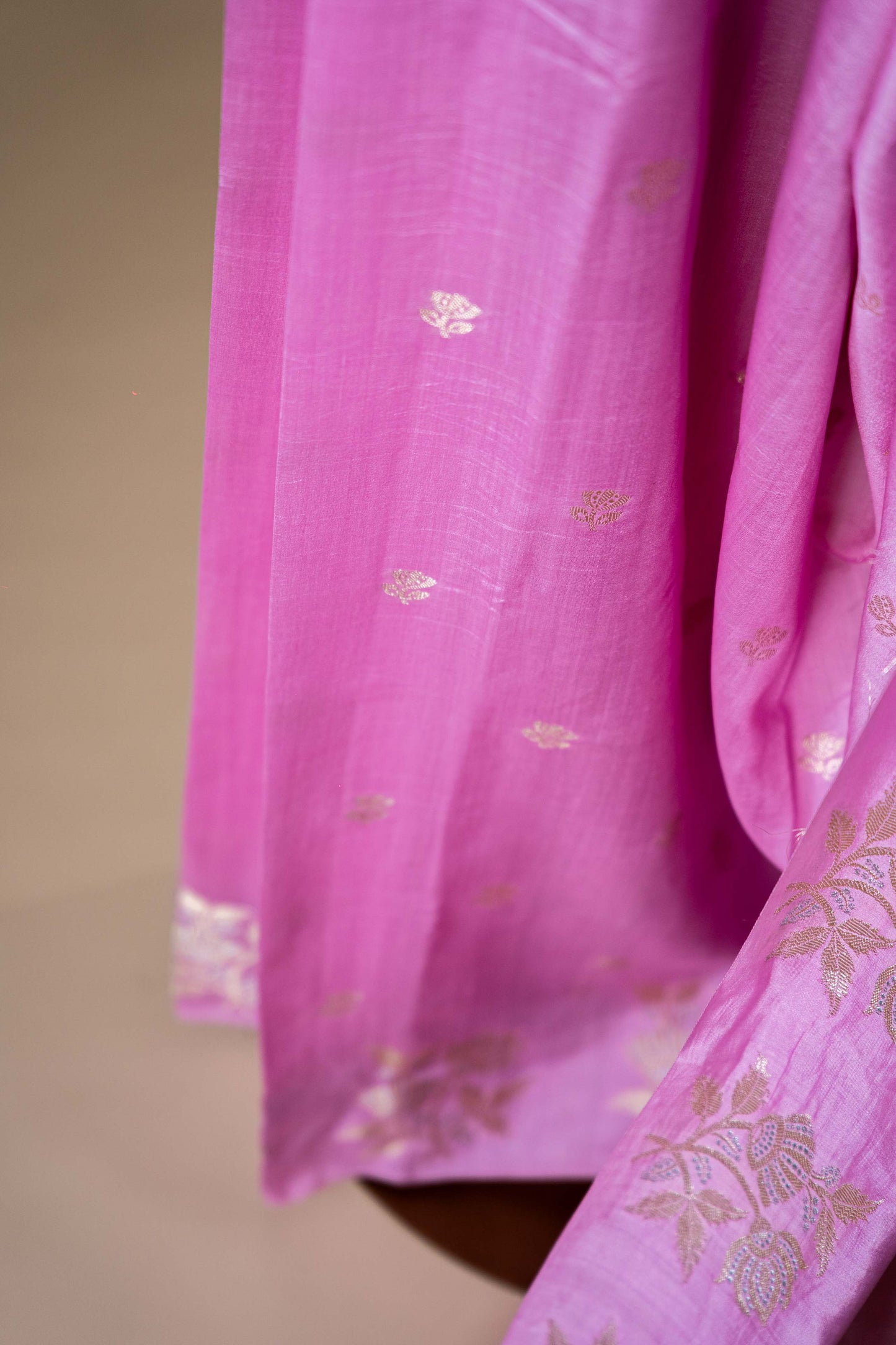 Light Pink Banarsi Cotton Silk Saree – Small Booti with Border