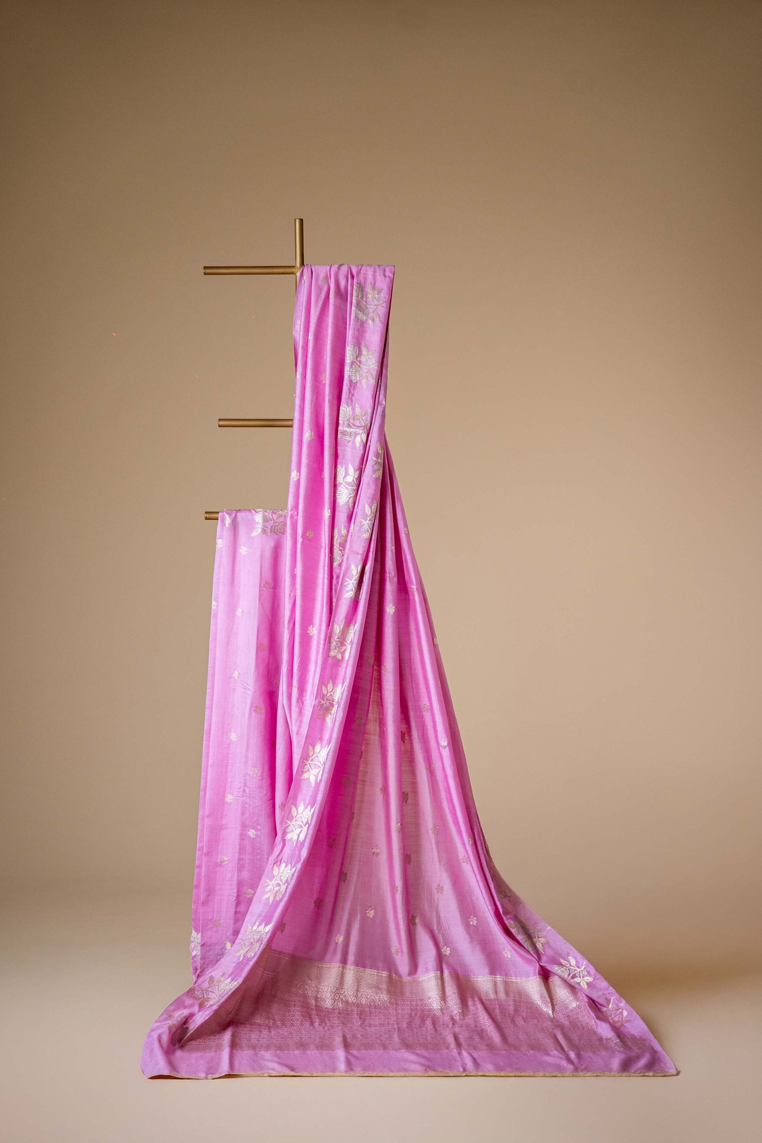Light Pink banarasi Cotton Silk Saree – Small Booti with Border - Atulyakarigari