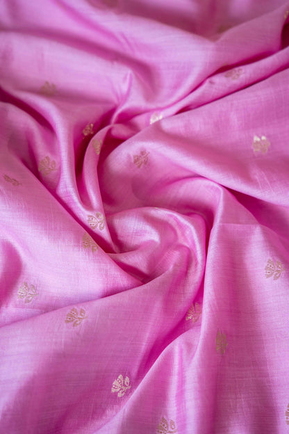 Light Pink Banarsi Cotton Silk Saree – Small Booti with Border
