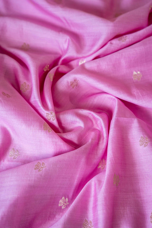 Light Pink banarasi Cotton Silk Saree – Small Booti with Border - Atulyakarigari