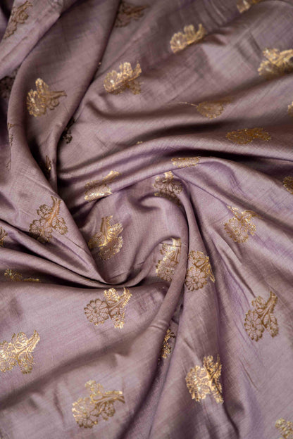 Mauve Banarsi Cotton Silk Saree – Floral Motifs with Border