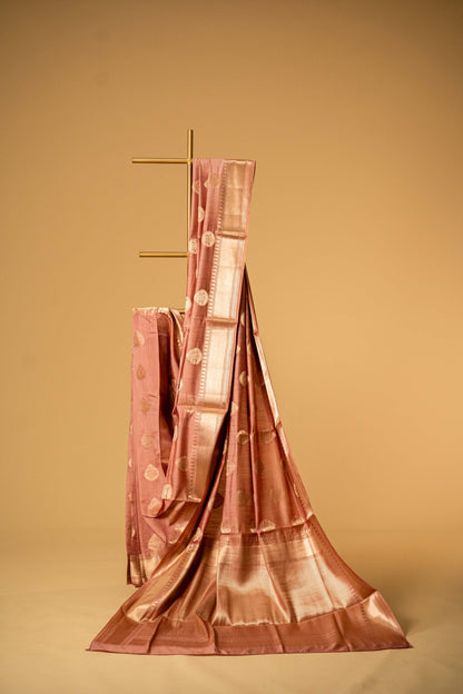 Dark Peach Banarsi Cotton Silk Saree – Bold Motifs All Over