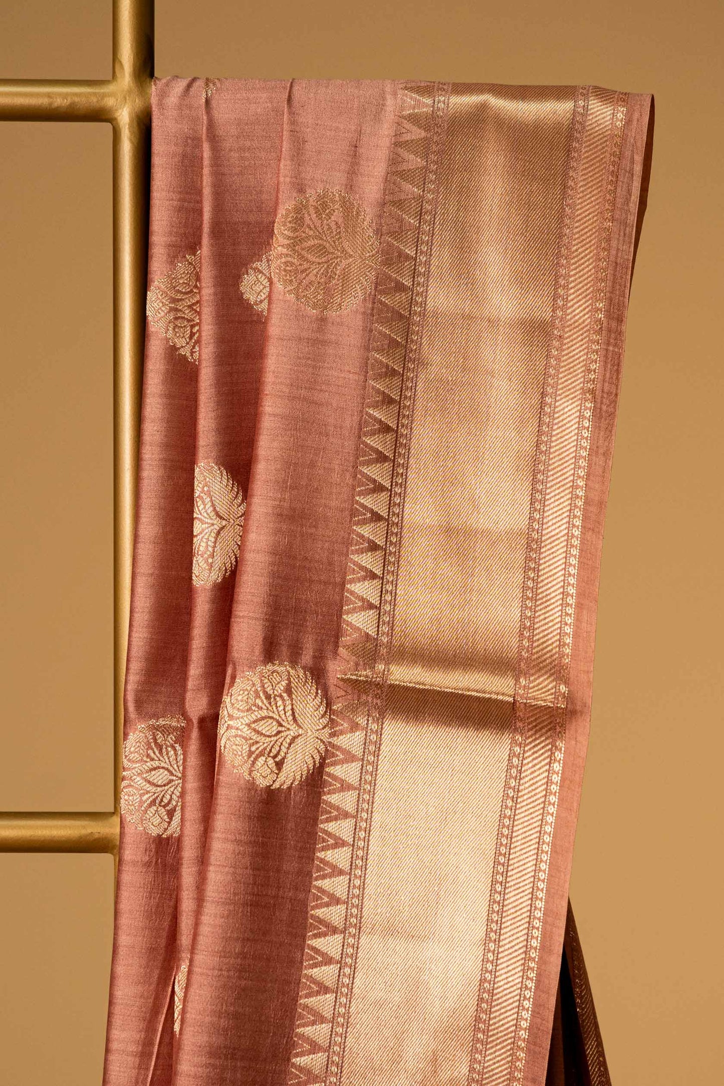 Dark Peach Banarsi Cotton Silk Saree – Bold Motifs All Over