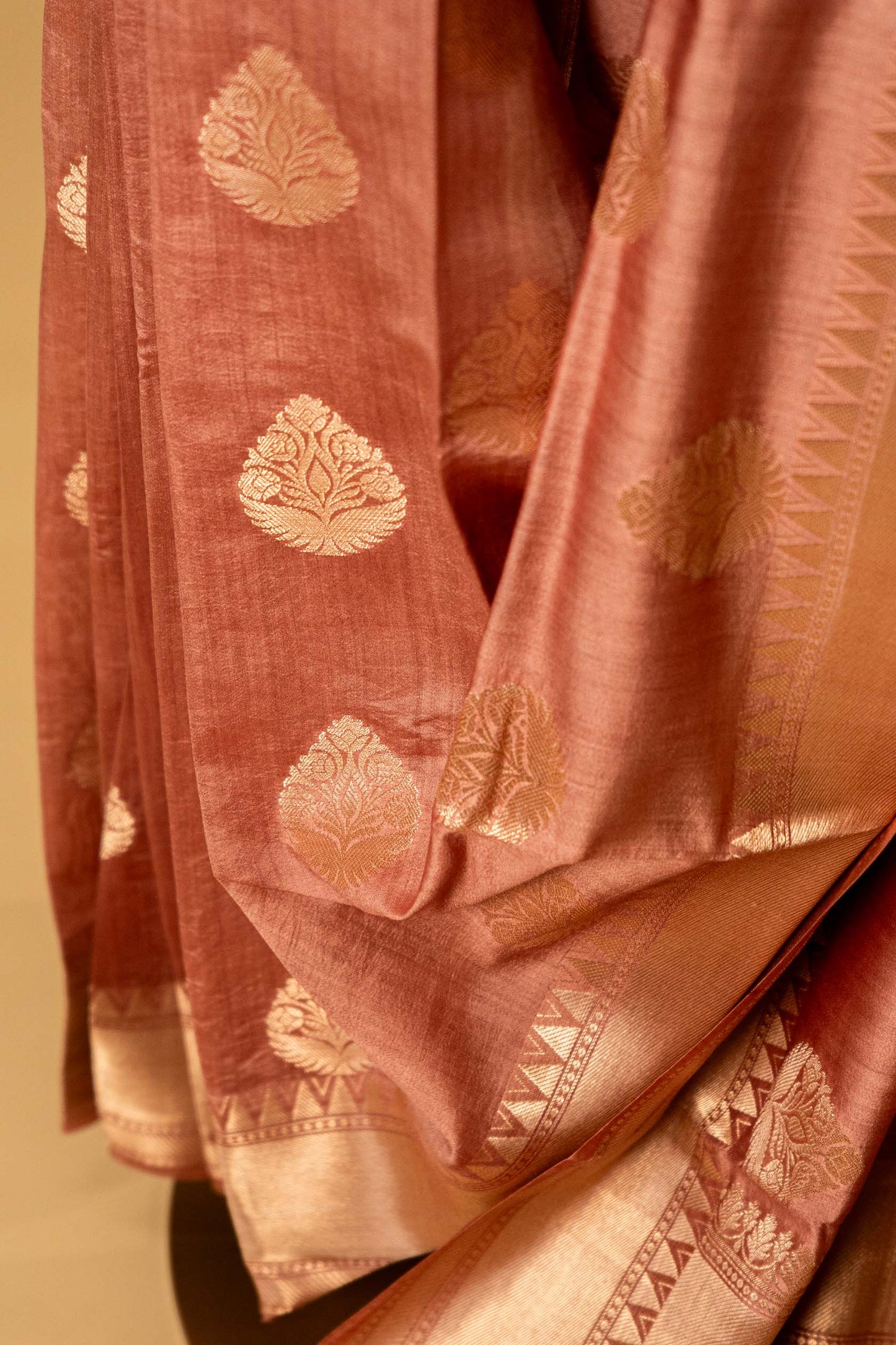 Dark Peach Banarsi Cotton Silk Saree – Bold Motifs All Over