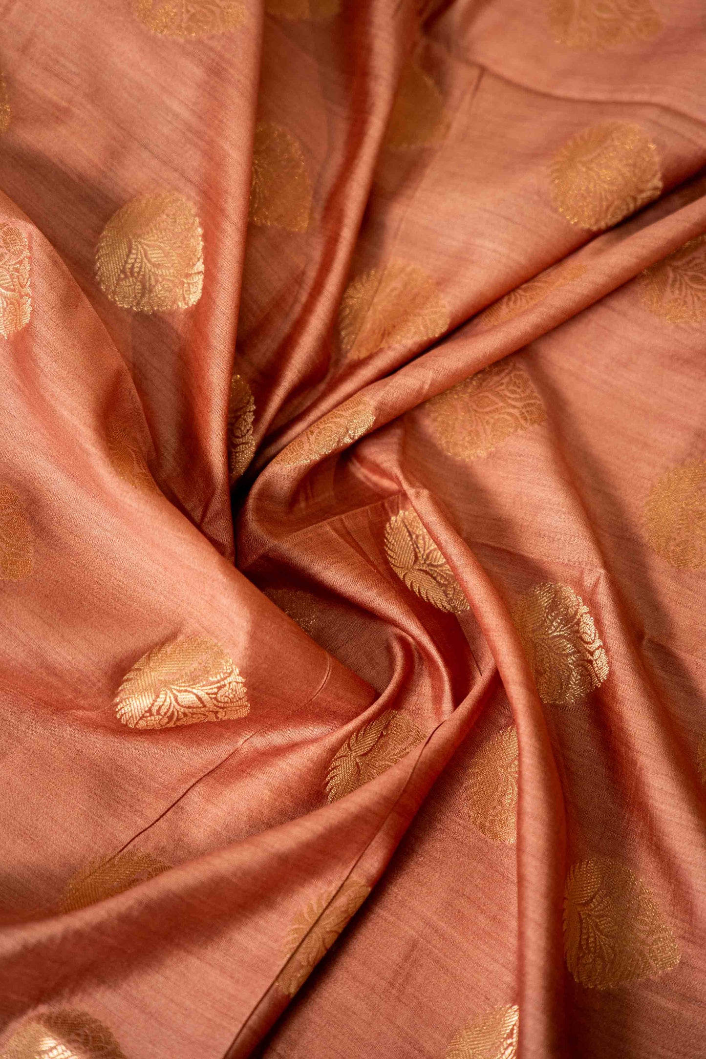 Dark Peach Banarsi Cotton Silk Saree – Bold Motifs All Over