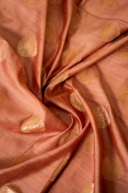 Dark Peach Banarsi Cotton Silk Saree – Bold Motifs All Over