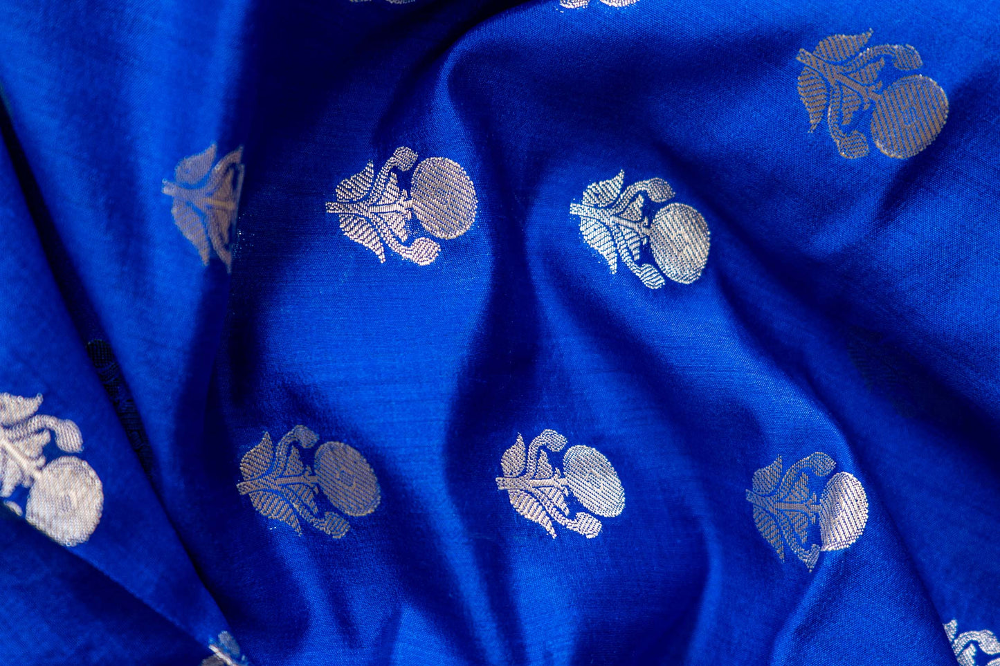 Navy Blue Banarsi Cotton Silk Saree – Marigold Motif with Border