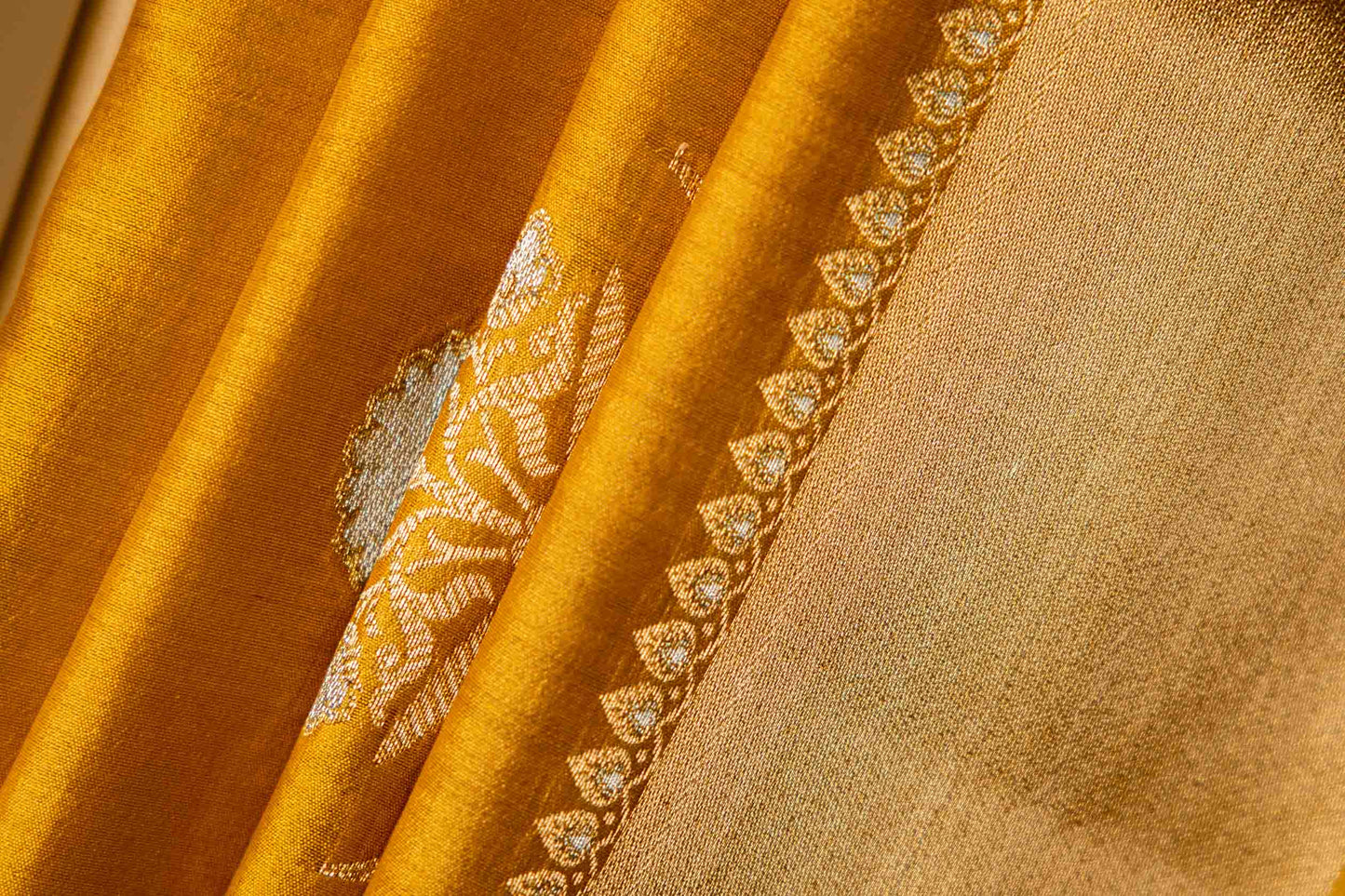 Mustard Yellow Banarsi Cotton Silk Saree – Bunch Floral Motif