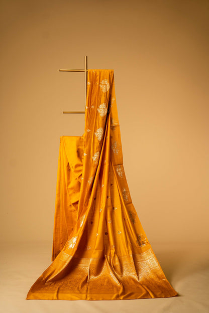 Haldi Yellow Banarsi Cotton Silk Saree – Small Booti with Border
