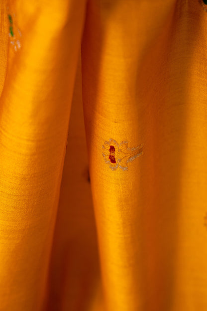 Haldi Yellow Banarsi Cotton Silk Saree – Small Booti with Border