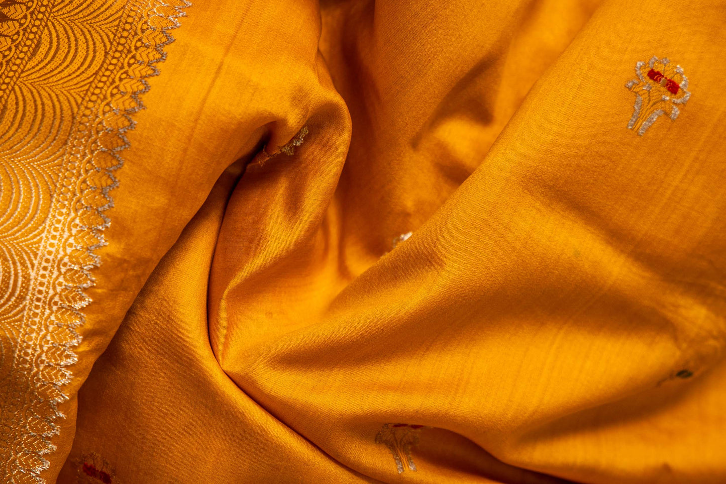 Haldi Yellow Banarsi Cotton Silk Saree – Small Booti with Border
