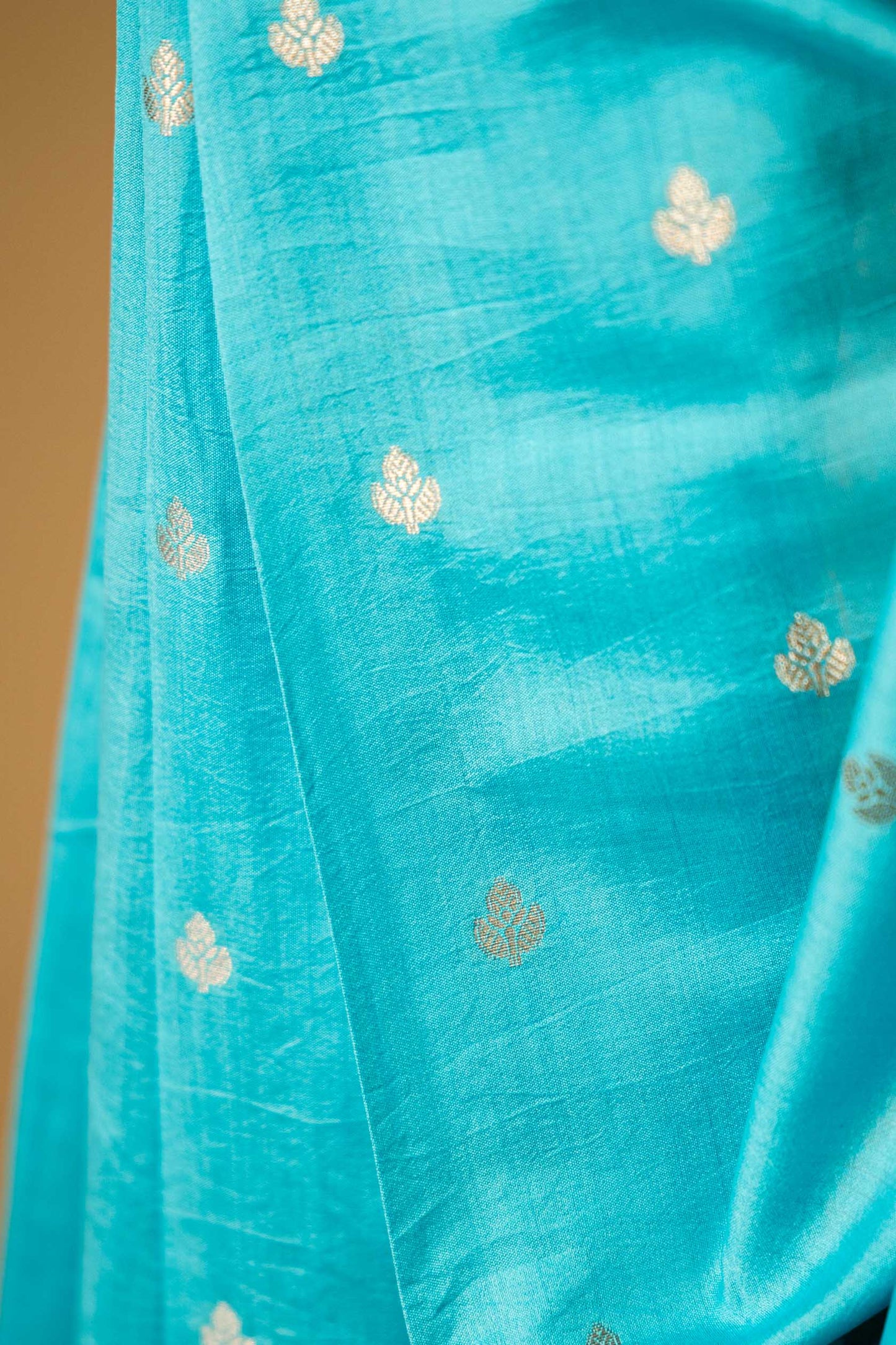Turquoise Blue Banarsi Cotton Silk Saree – Small Booti with Border