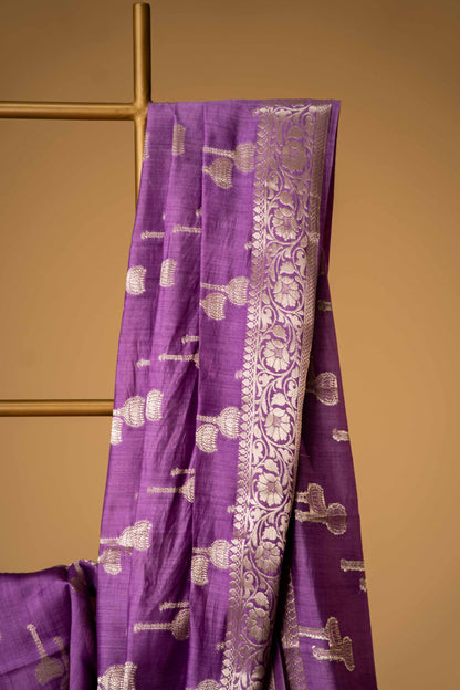 Purple Banarsi Cotton Silk Saree – Mace Motif with Border