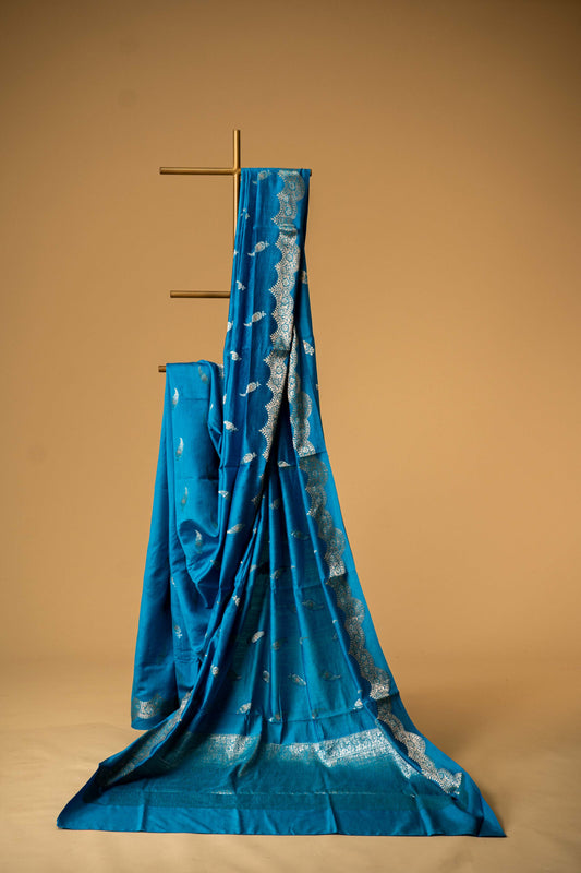Feroza Banarsi Cotton Silk Saree – Kalgi Leaf Motif