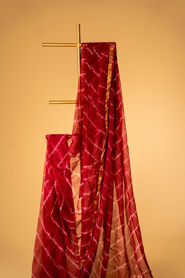 Kota Doria Handloom Saree – Magenta Block Print, Pure Bagru Cotton