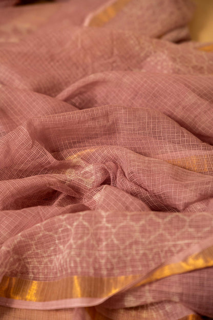 Bagru Kota Doria Saree – Pink Block Print Handloom Cotton with Blouse