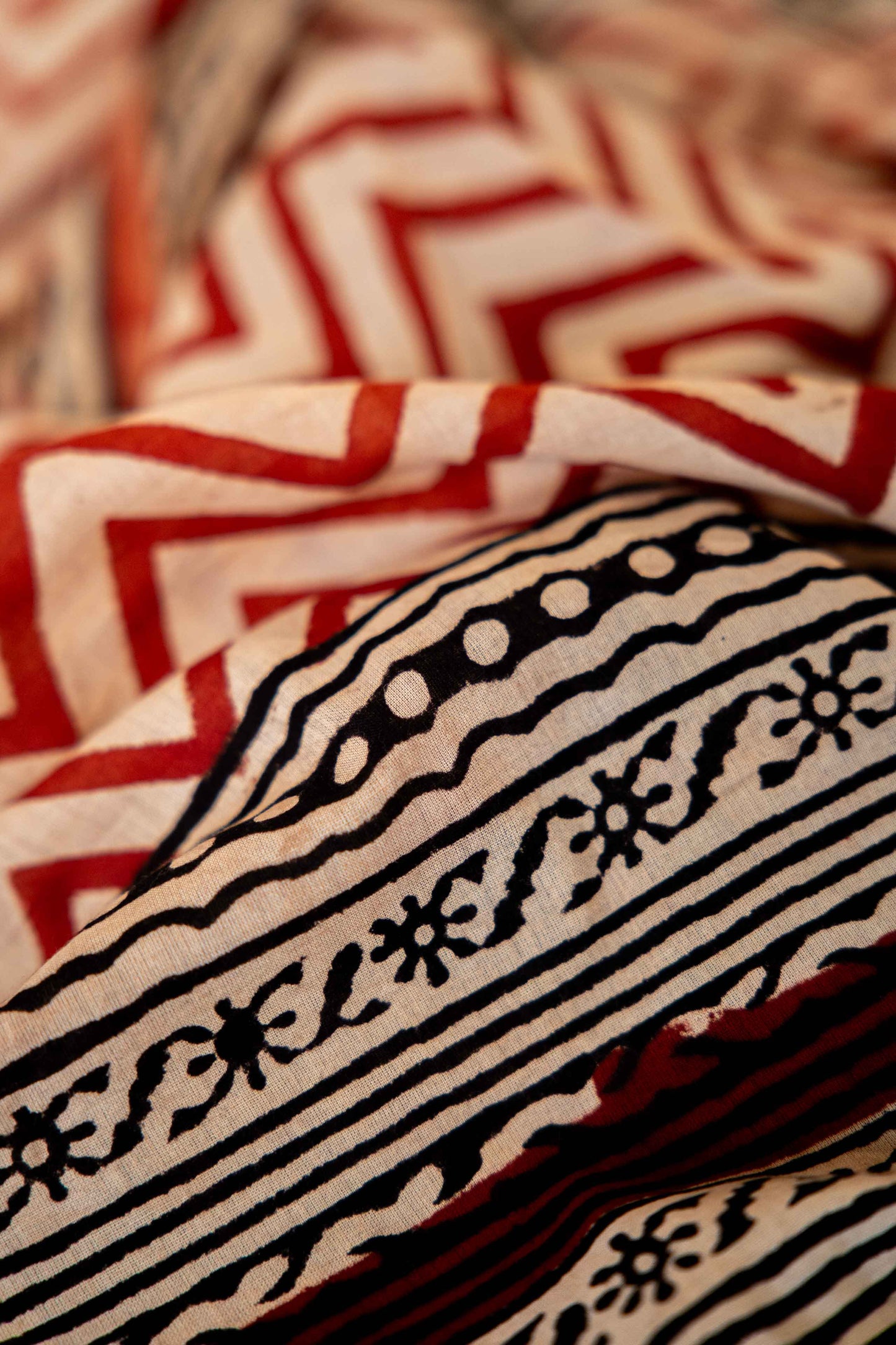 Bagru Handloom Mul Mul Cotton Saree – Brick Red Block Print