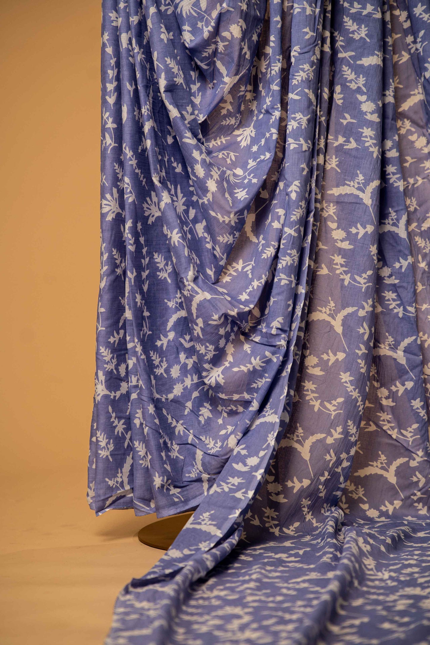 Bagru Handloom Mul Mul Cotton Saree – Light Blue Block Print