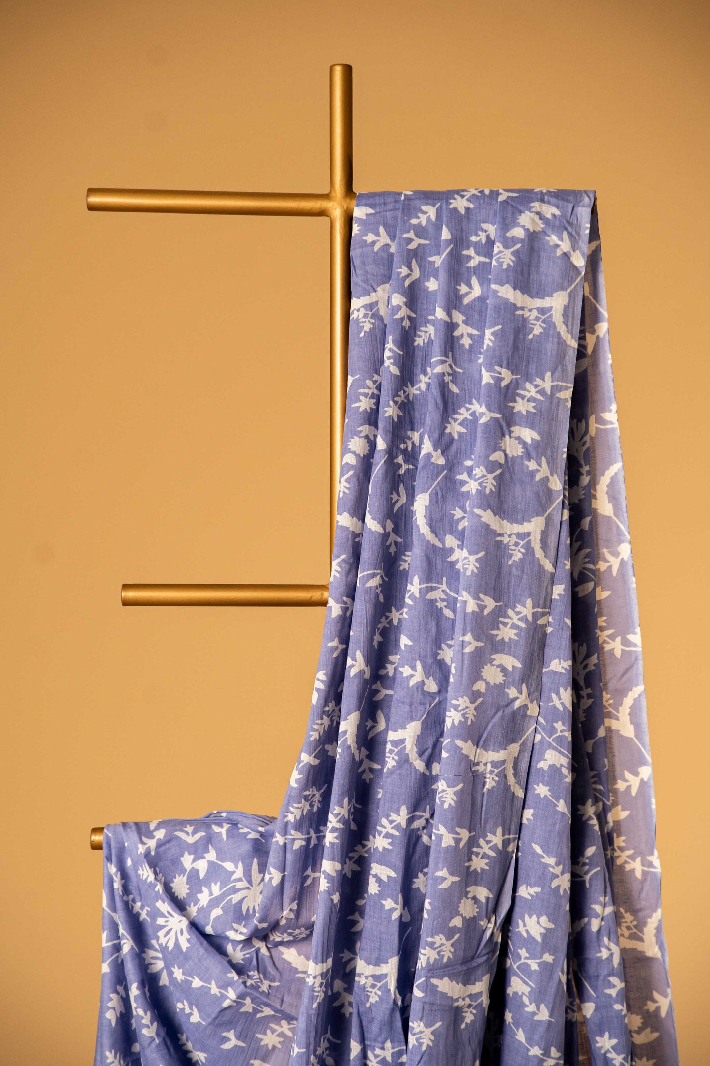 Bagru Handloom Mul Mul Cotton Saree – Light Blue Block Print
