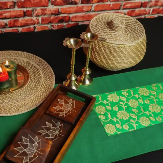Table Runner Bright Green brocade /Silk Blend