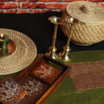Table Runner Mehendi Green Silk Blend with brown Brocade
