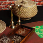 Table Runner Maroon  Silk Blend with green Brocade